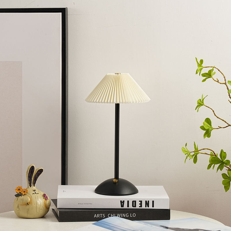 Contemporary Scandinavian rechargeable iron fabric cone pleated LED table lamp for bedside | Kalsten