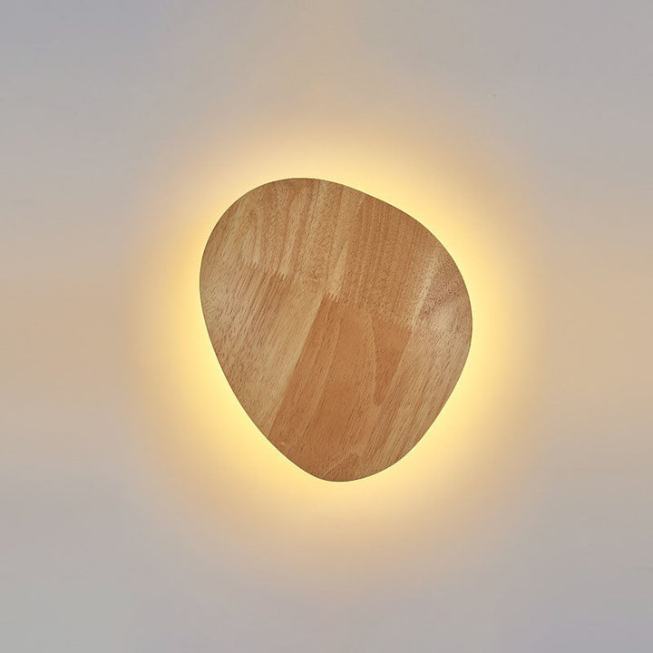 Modern Minimalist Round Irregular Oval Wood LED Wall Light Lamp for Living Room | Kalsten