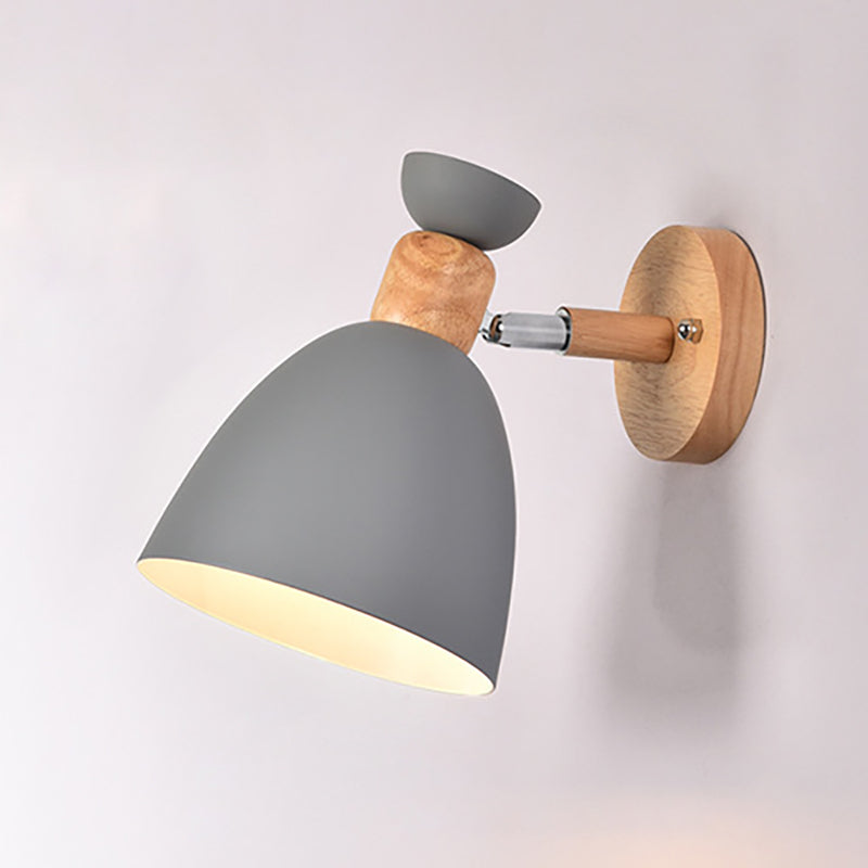 Modern Minimalistic Round Horn Aluminum Wood 1-Light Wall Lamp for Bedroom | Kalsten