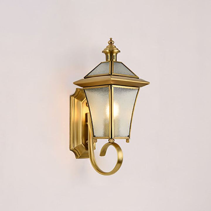 European Modern Luxury Quadrilateral Brass Glass Waterproof 1-Light Outdoor Wall Sconce Lamp | Kalsten