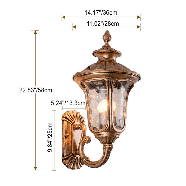 Traditional European Waterproof Castle Shaped Aluminum Glass 1-Light Outdoor Wall Sconce Lamp For Garden | Kalsten