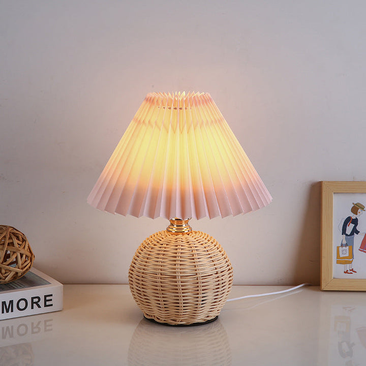 Kalsten | RattaLume Nordic LED Table Lamp | Woven Rattan & Foldable Fabric Shade | Mood Light | Decor for the Bedroom