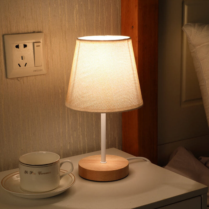 Nordic Vintage Fabric Cone Solid Wood LED Table Lamp | Kalsten