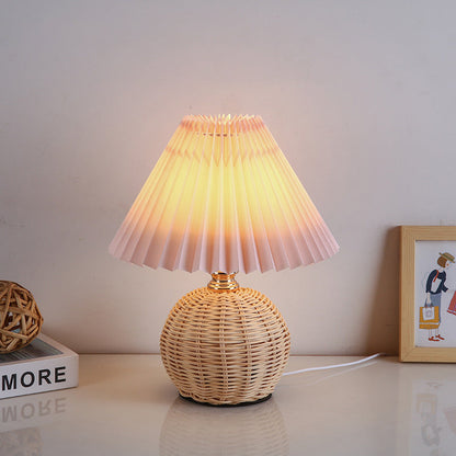 BowLift | RattaLume Nordic LED Table Lamp | Woven Rattan & Foldable Fabric Shade | Mood Light | Decor for the Bedroom