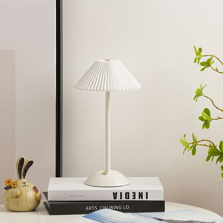 Contemporary Scandinavian rechargeable iron fabric cone pleated LED table lamp for bedside | Kalsten