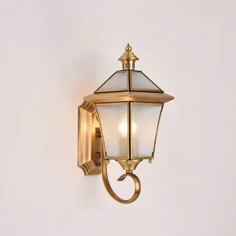 European Modern Luxury Quadrilateral Brass Glass Waterproof 1-Light Outdoor Wall Sconce Lamp | Kalsten