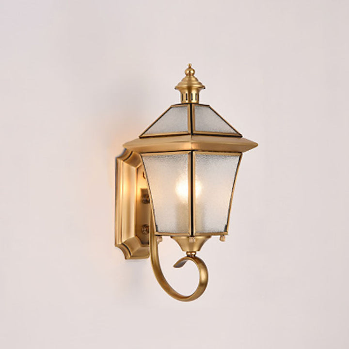 European Modern Luxury Quadrilateral Brass Glass Waterproof 1-Light Outdoor Wall Sconce Lamp | Kalsten