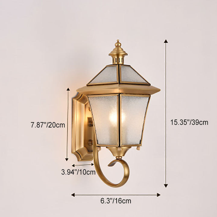 European Modern Luxury Quadrilateral Brass Glass Waterproof 1-Light Outdoor Wall Sconce Lamp | Kalsten