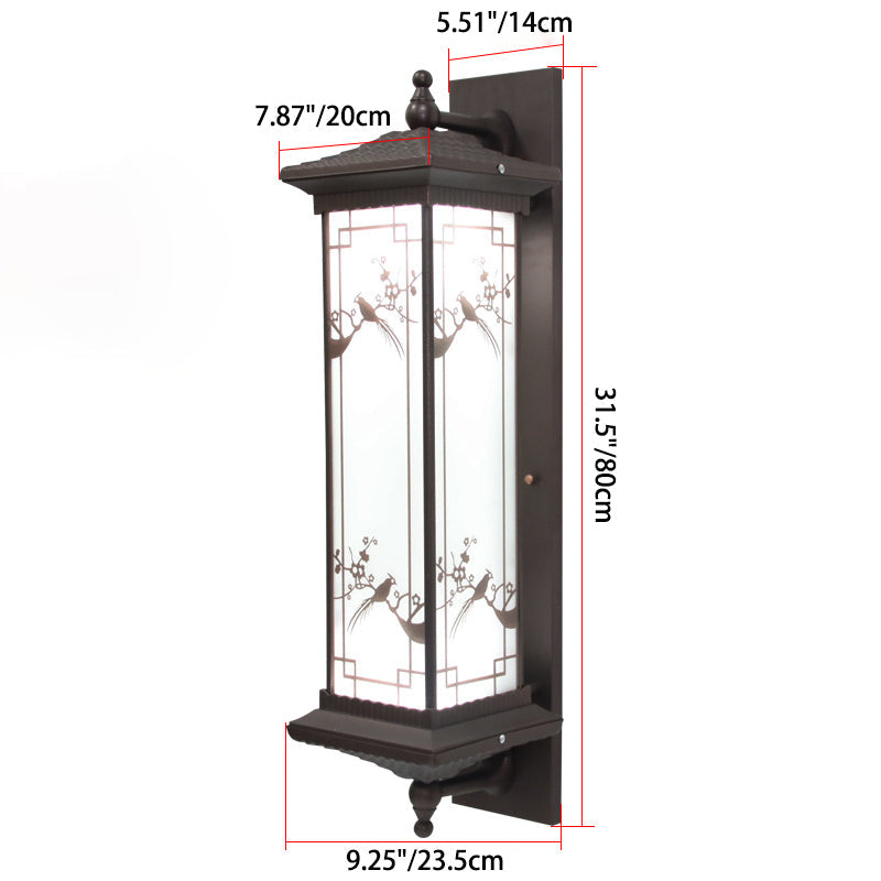 Traditional Chinese Rectangular Aluminum Glass Solar LED Wall Sconce Lamp For Garden | Kalsten