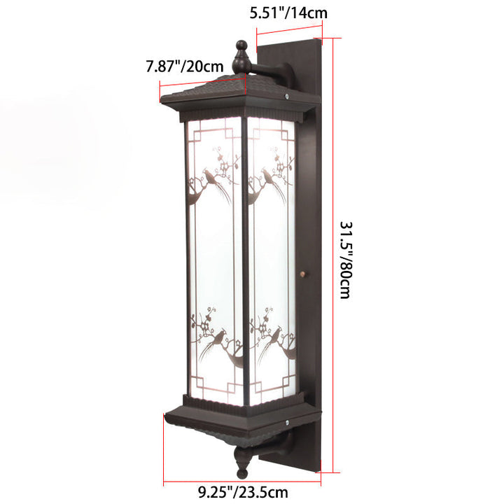 Traditional Chinese Rectangular Aluminum Glass Solar LED Wall Sconce Lamp For Garden | Kalsten