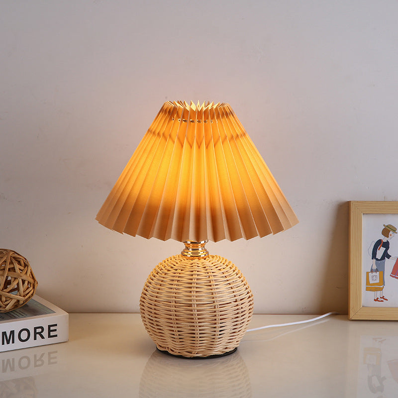 BowLift | RattaLume Nordic LED Table Lamp | Woven Rattan & Foldable Fabric Shade | Mood Light | Decor for the Bedroom