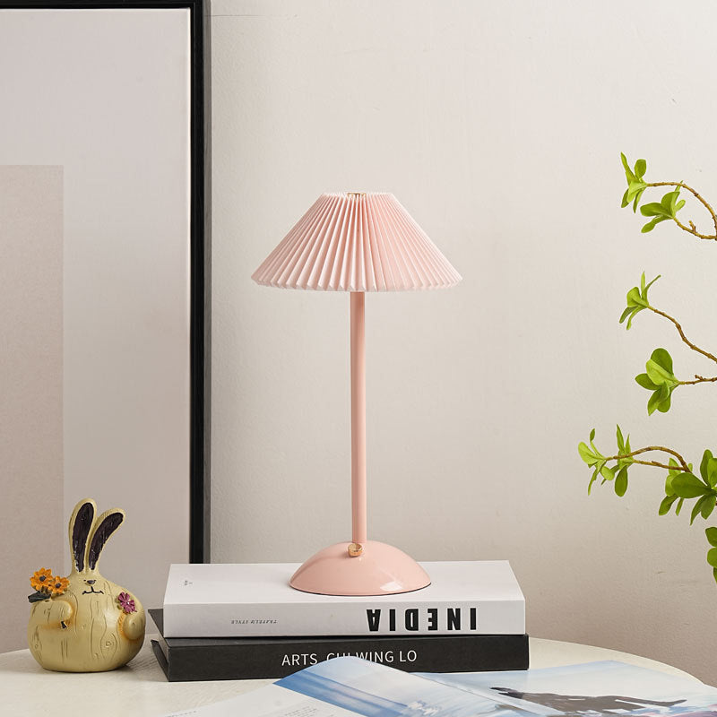 Contemporary Scandinavian rechargeable iron fabric cone pleated LED table lamp for bedside | Kalsten