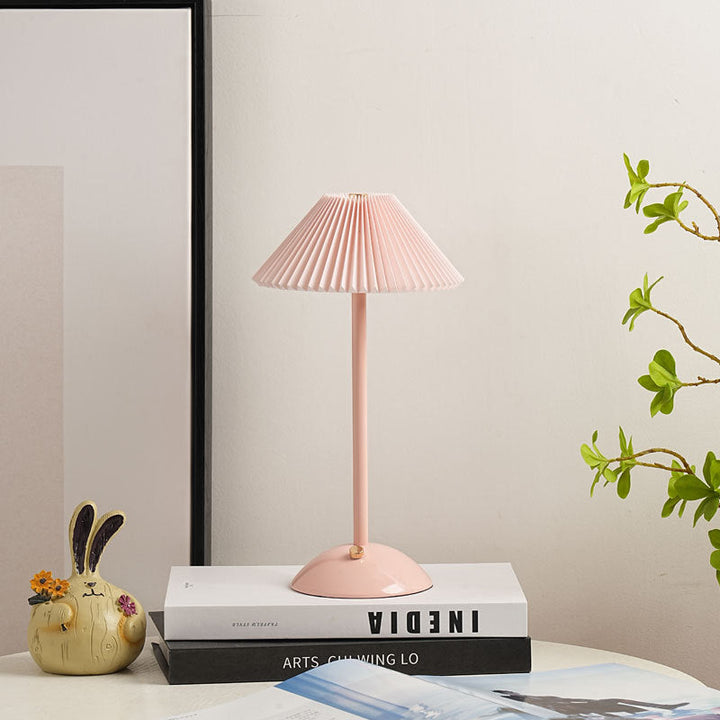 Contemporary Scandinavian rechargeable iron fabric cone pleated LED table lamp for bedside | Kalsten