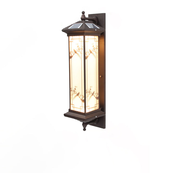 Traditional Chinese Rectangular Aluminum Glass Solar LED Wall Sconce Lamp For Garden | Kalsten