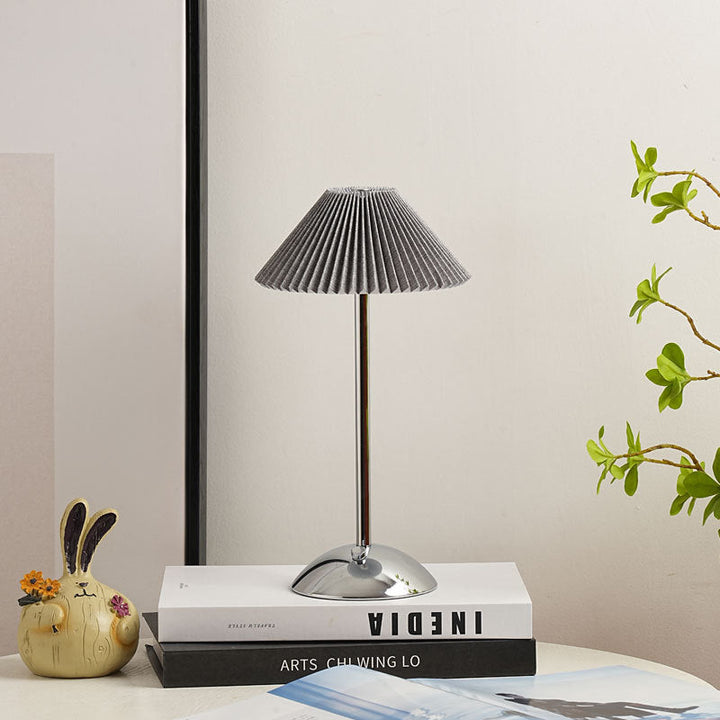 Contemporary Scandinavian rechargeable iron fabric cone pleated LED table lamp for bedside | Kalsten