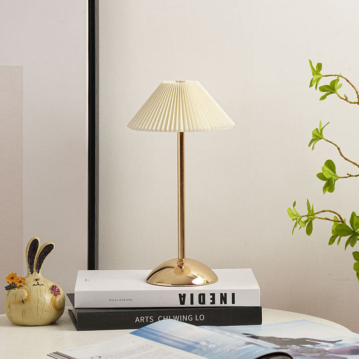 Contemporary Scandinavian rechargeable iron fabric cone pleated LED table lamp for bedside | Kalsten