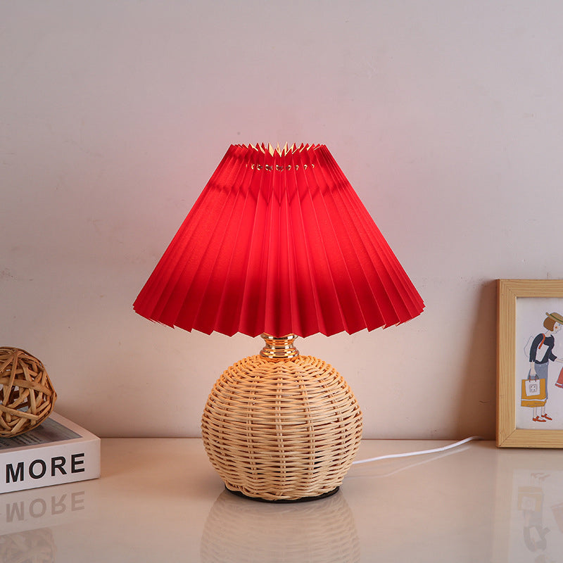 Kalsten | RattaLume Nordic LED Table Lamp | Woven Rattan & Foldable Fabric Shade | Mood Light | Decor for the Bedroom