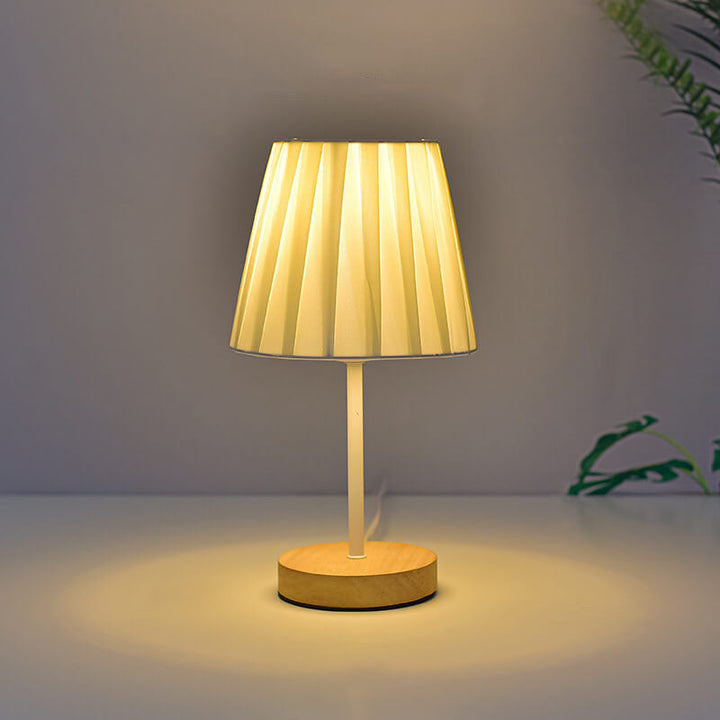 Nordic Vintage Fabric Cone Solid Wood LED Table Lamp | Kalsten