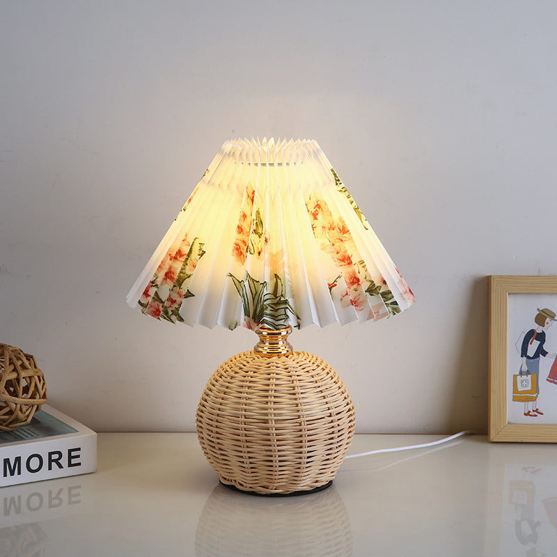 Kalsten | RattaLume Nordic LED Table Lamp | Woven Rattan & Foldable Fabric Shade | Mood Light | Decor for the Bedroom