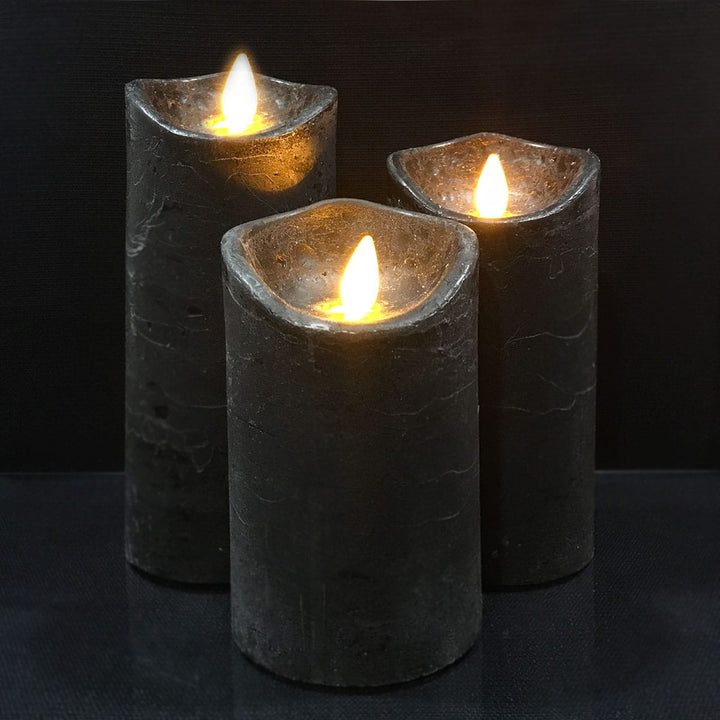 LED Candle - rustic - 3 pieces - 10/12.5/15 cm - with 3D flame - (various colors) | Kalsten