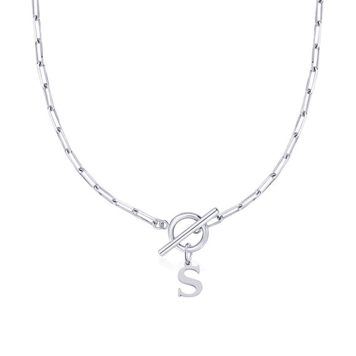 Kalsten | Paperclip Letter Initial Circle Lock Clasp Necklace