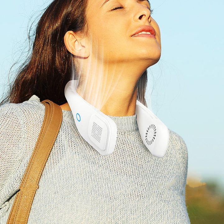 Hand Free Mini USB Neck Fan - Rechargeable Portable Headphone Design Wearable Neckband Fan, 3 Level Air Flow, 360 Degree Free Rotation Perfect for Sports, Office and Outdoor(White) | Kalsten
