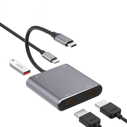 BowLift | 4 in 1 Type-C to Dual HDMI + USB + Type-C HUB Adapter