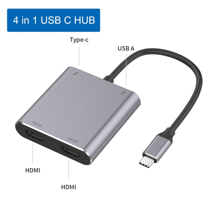 Kalsten | 4 in 1 Type-C to Dual HDMI + USB + Type-C HUB Adapter