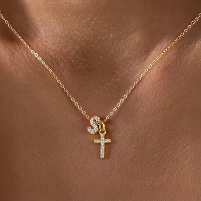 BowLift | Dainty Diamond Initial & Cross Necklace