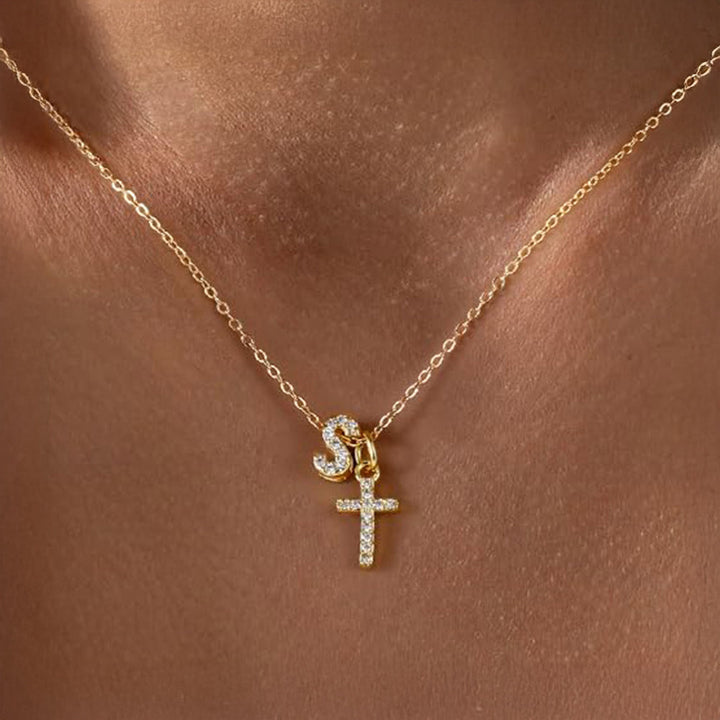 Kalsten | Dainty Diamond Initial & Cross Necklace
