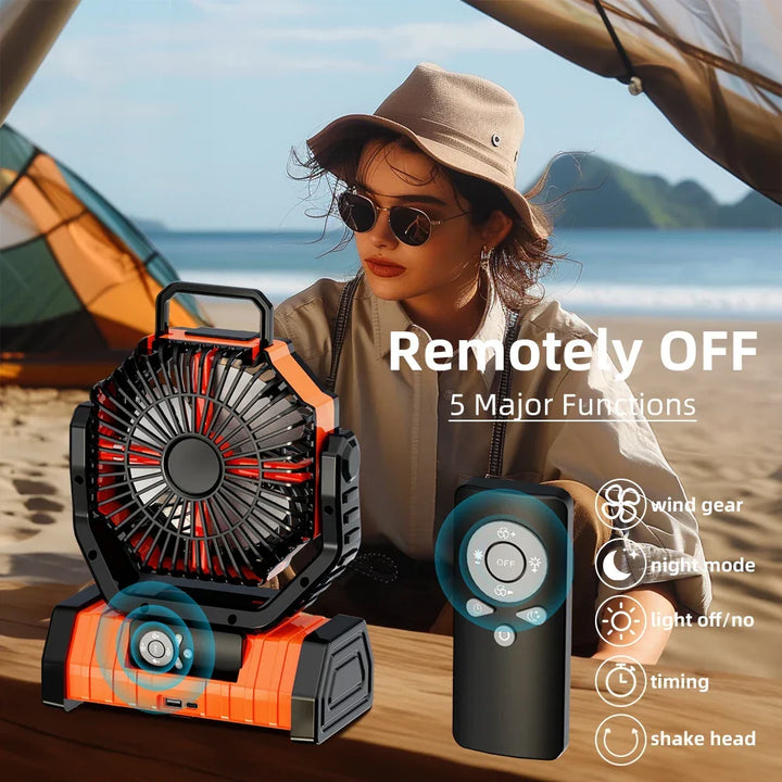 20000mAh Portable Rechargeable Fan — Battery-Operated Desk & Camping Fan with LED Light & Hook for Tent, Car, and Outdoor Trips | Kalsten