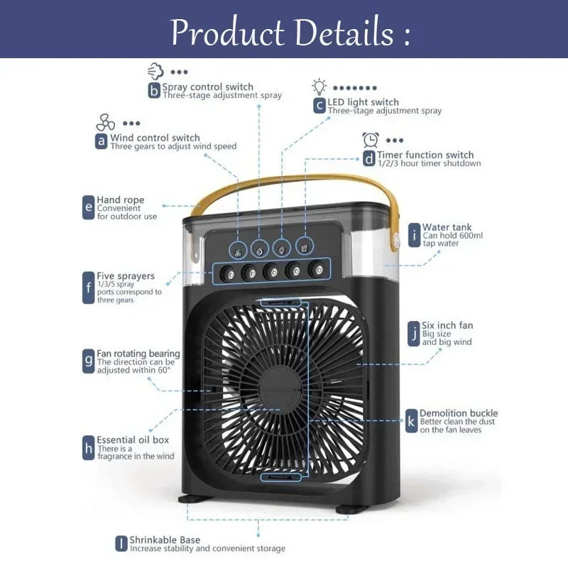 3 In 1 Fan AIr Conditioner Household Small Air Cooler LED Night Light Portable Humidifier Air Adjustment Fan Office Home Fan New | Kalsten