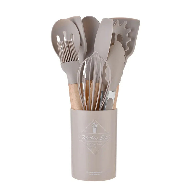12-piece silicone cooking utensils set with wooden handles | Kalsten