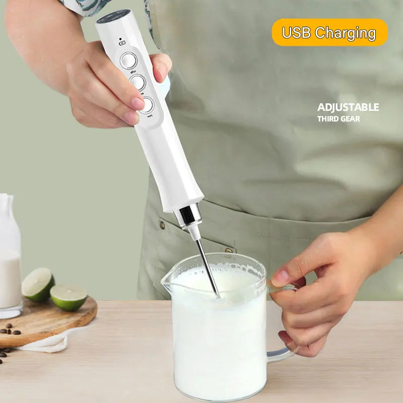 Kalsten | 3 In 1 Electric Milk Frother Rechargeable Milk Frother Handheld Frothing Device High Speeds Milk Frother Drink Mixer Coffee