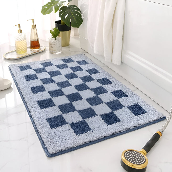 Kalsten | Plush Checkered Microfiber Bath Mat Black and White