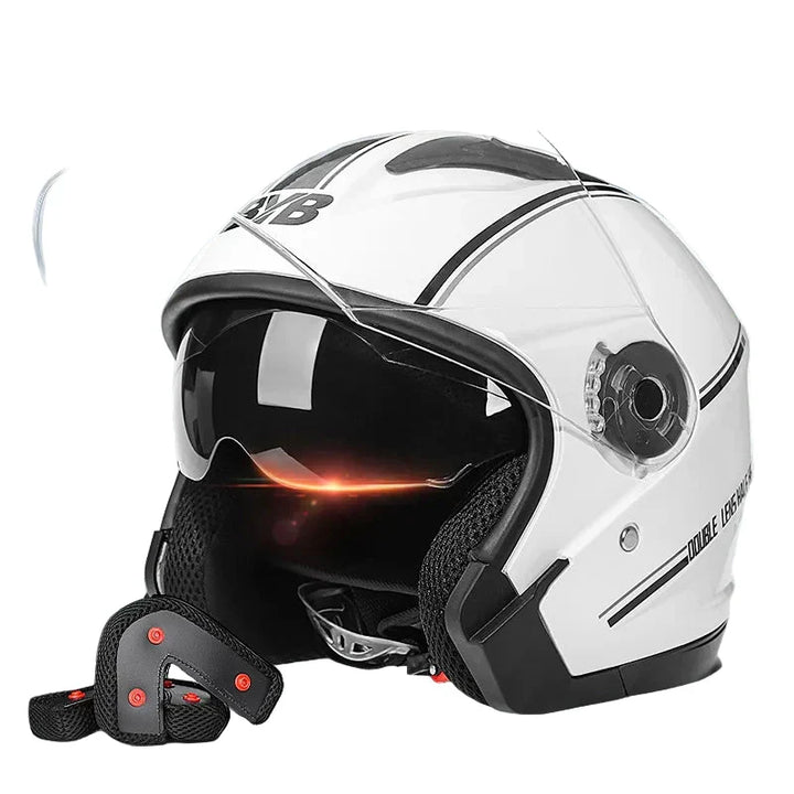 Kalsten | Retro 3/4 Open-Face Motorcycle Helmet with Dual Lens – AeroRide