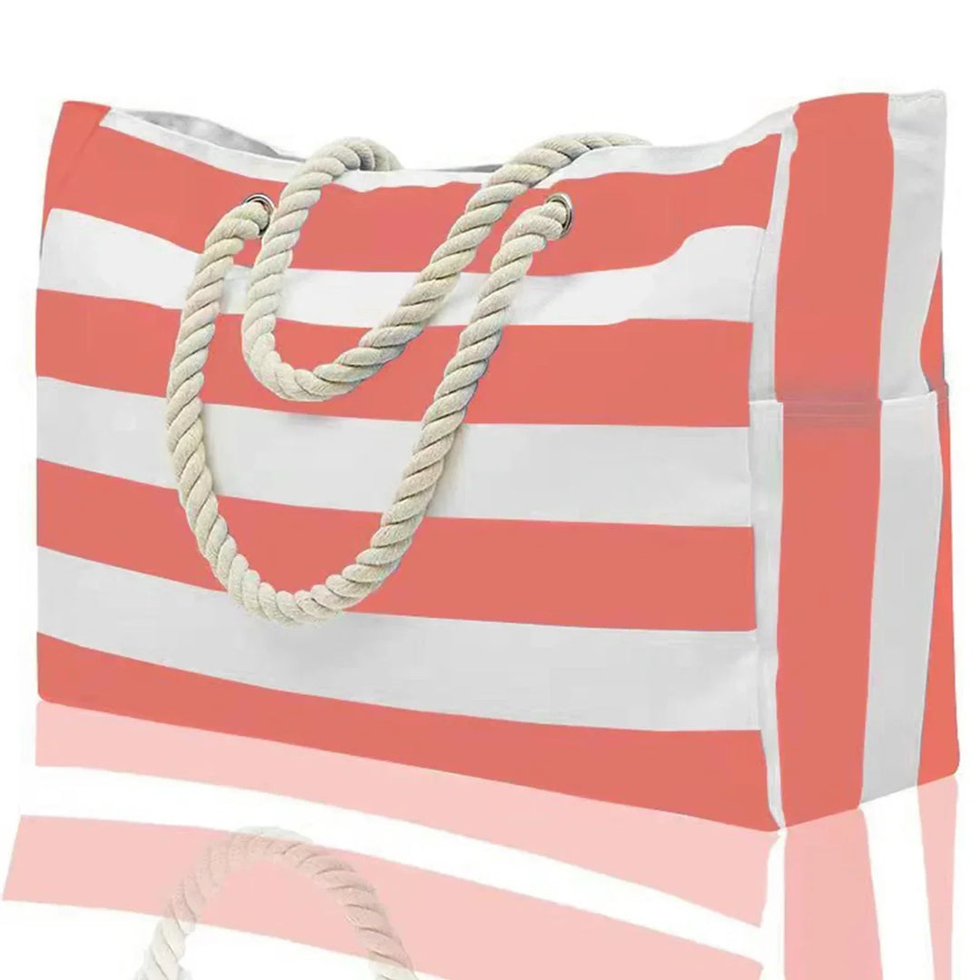 Kalsten | Marivalis Striped Beach Bag with Zipper | Foldable Sand Resistant Canvas | For Travel & Vacation