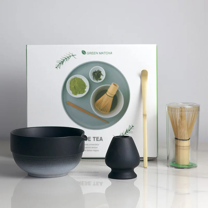 Japanese Matcha Bowl Set with Spout Ombre Medium Ceramic Includes Whisk and Scoop-3
