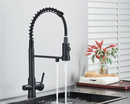 Sandsberg Black Filter Kitchen Faucet with Dual Spout – Mixer Tap with Water Filter for Kitchens, Water Treatment and Cleaning | Karnz