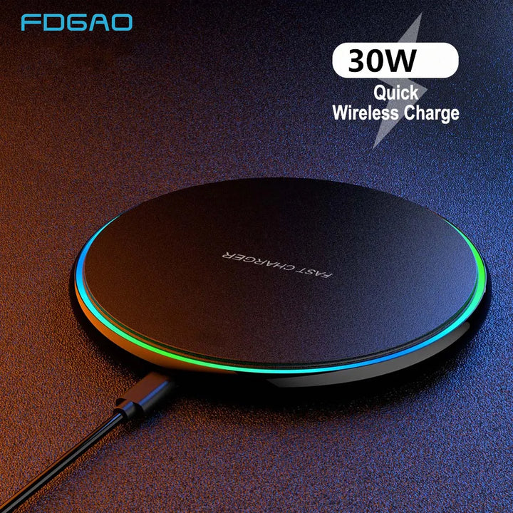 Kalsten | 30W Fast Wireless Charging Pad | Premium USB C Charging Cable MagSafe Charger for Apple iPhone, Samsung & Android - Fast Wireless Charging Pad