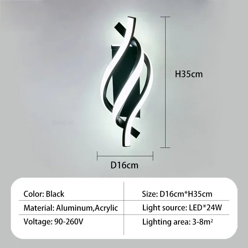 Modern LED Wall Light – Curved Spiral Design Sconce for Living Room, Bedroom, Aisle, and Home Decor | Kalsten