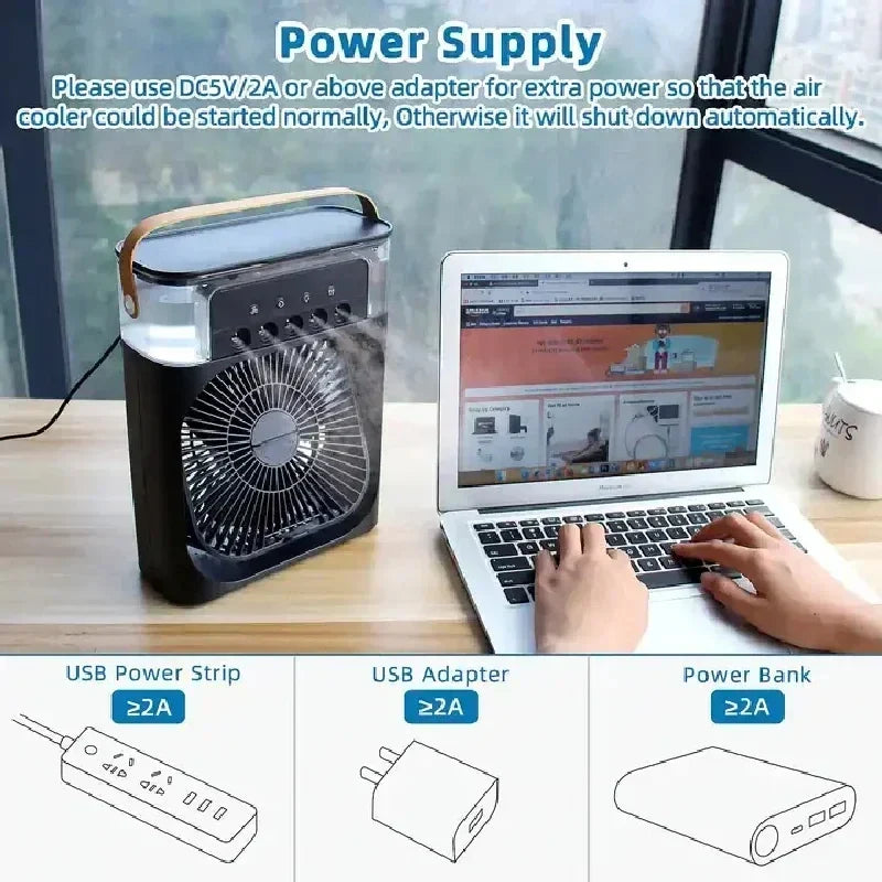 Portable USB Electric Fan with LED Night Light and Water Mist - 3-in-1 Air Humidifier for Home | Kalsten
