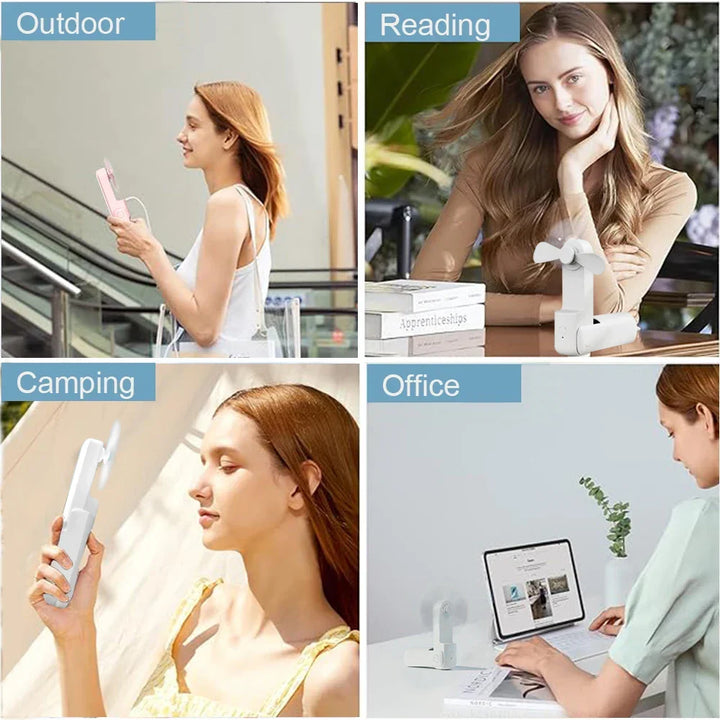 Portable Mini Handheld USB Fan – Rechargeable Folding Pocket Fan with Battery, Cooling Hand Fan and Power Bank Function | Kalsten