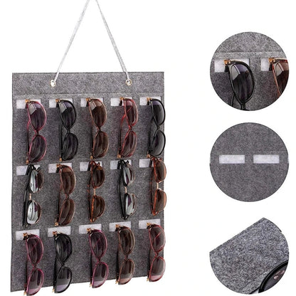 Skanto | GlasSpace Organizer | Wall-Mounted Glasses Holder | Foldable Sunglasses Storage Bag | Space-Saving & Dustproof | 42 × 38 cm