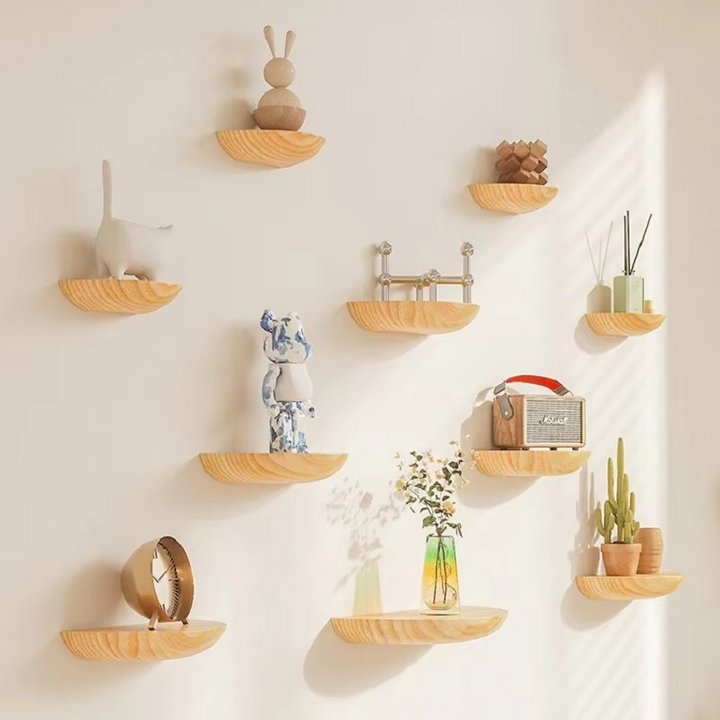 Kalsten | Half-Round Wooden Floating Shelf - Modern Wall-Mounted Display for Home & Bathroom