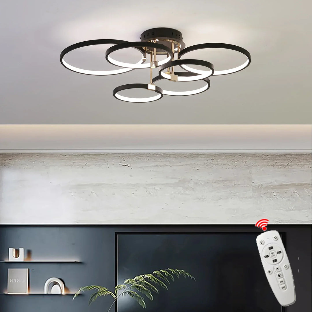 Modern Dimmable LED Ceiling Light – 4/6 Ring Chandelier with Remote Control, Adjustable Color Temperature for Living Room, Bedroom, and Dining Room | Kalsten