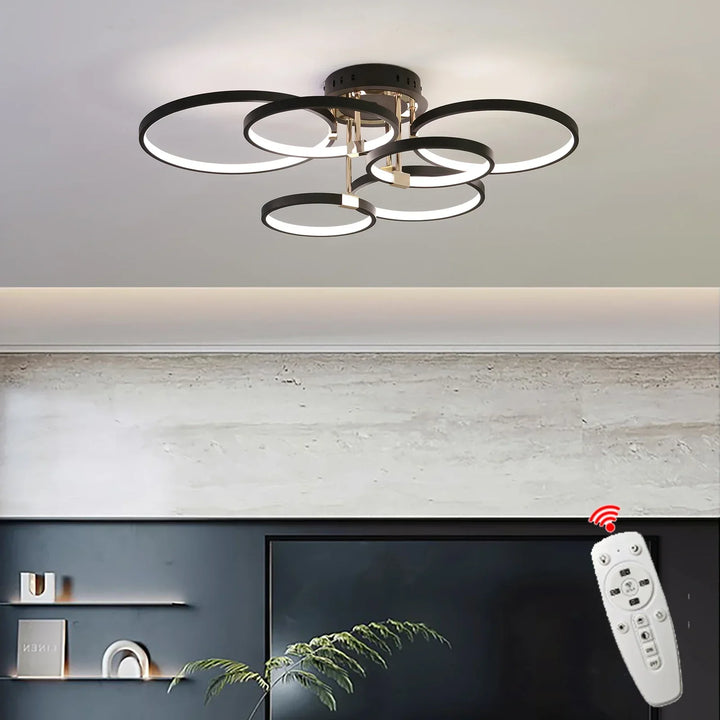 Modern Dimmable LED Ceiling Light – 4/6 Ring Chandelier with Remote Control, Adjustable Color Temperature for Living Room, Bedroom, and Dining Room | Kalsten