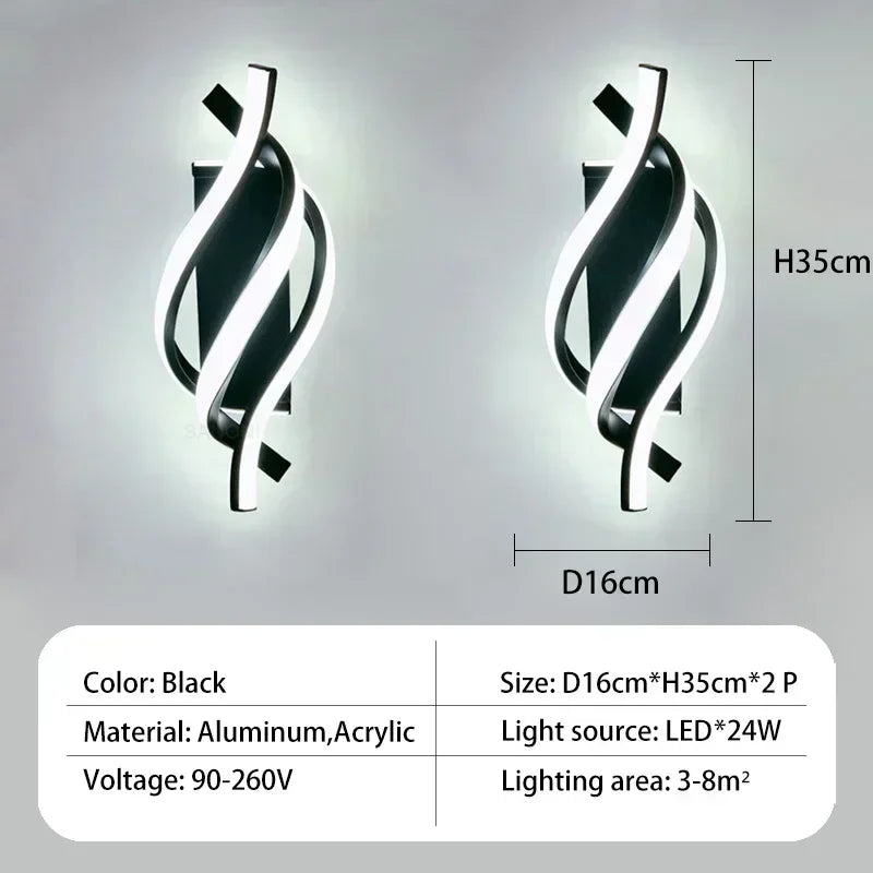 Modern LED Wall Light – Curved Spiral Design Sconce for Living Room, Bedroom, Aisle, and Home Decor | Kalsten