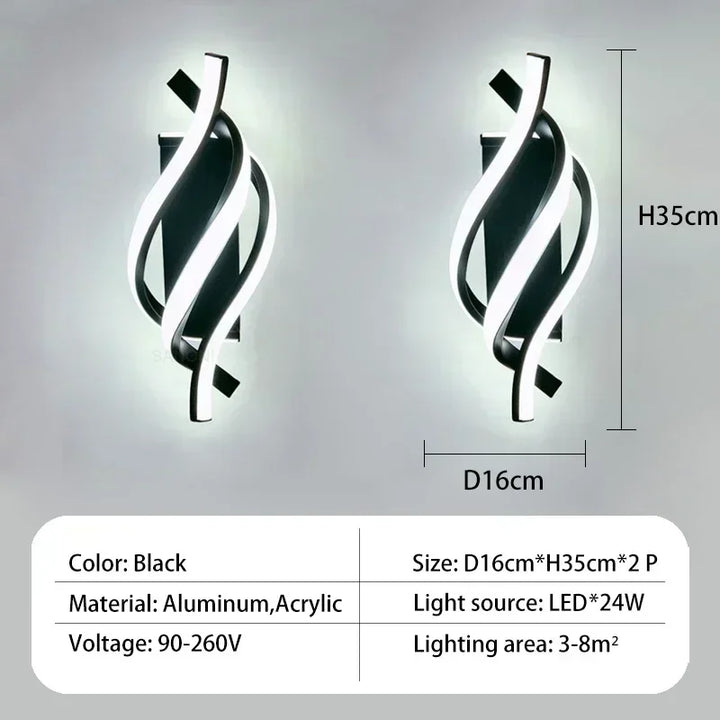 Modern LED Wall Light – Curved Spiral Design Sconce for Living Room, Bedroom, Aisle, and Home Decor | Kalsten