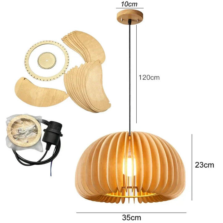 Modern Wood Pumpkin Pendant Light – Handmade Hanging Lamp for Dining Room, Bedroom, and Home Decor – Natural Bamboo & Wooden E27 Fixture (18-42cm) | Kalsten